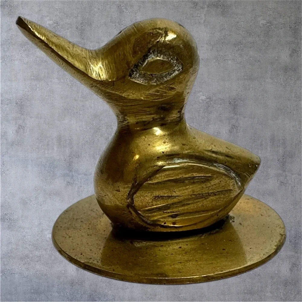 Brass Duck Figurine Small Gold Tone/Patina Vintage India MCM Decor